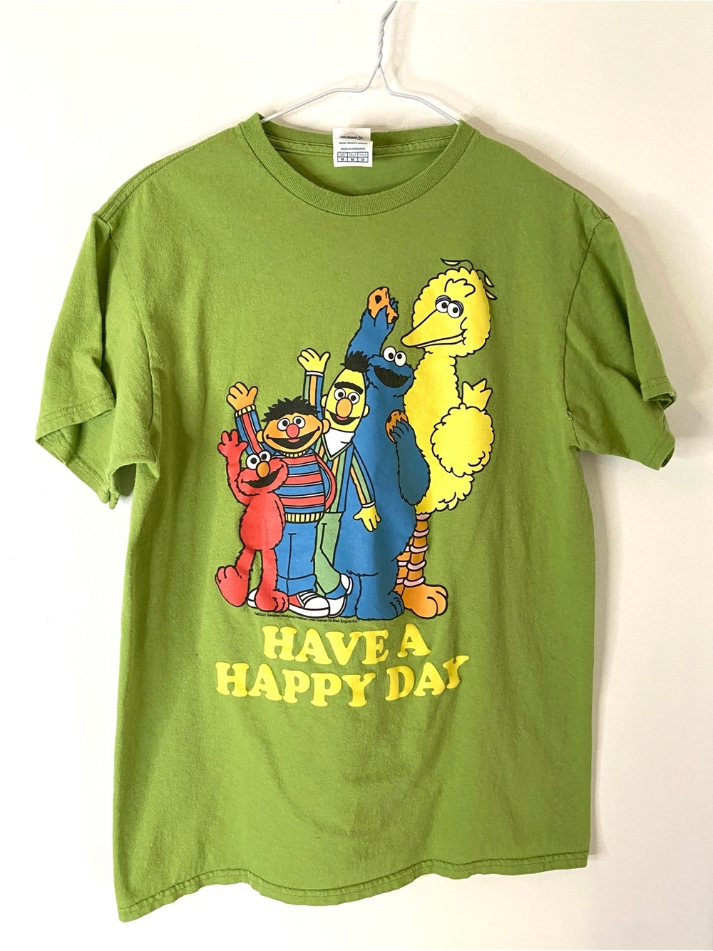 Sesame Street Have A Happy Day Green Graphic Tee Elmo Cookie Monster